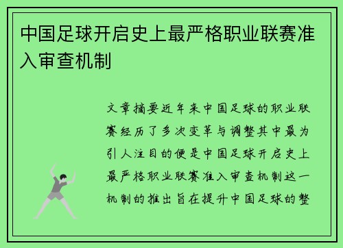 中国足球开启史上最严格职业联赛准入审查机制